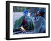 Jul'Hoan !Kung Bushman, Two Women Smoke around Fire in Village, Bushmanland, Namibia-Kim Walker-Framed Photographic Print