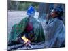 Jul'Hoan !Kung Bushman, Two Women Smoke around Fire in Village, Bushmanland, Namibia-Kim Walker-Mounted Photographic Print