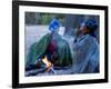 Jul'Hoan !Kung Bushman, Two Women Smoke around Fire in Village, Bushmanland, Namibia-Kim Walker-Framed Photographic Print