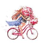 Girl on Bike. Bicycle. Bike. Peony. Peonies. this Picture Can Be Used as a Background , an Independ-JulAndersen-Art Print