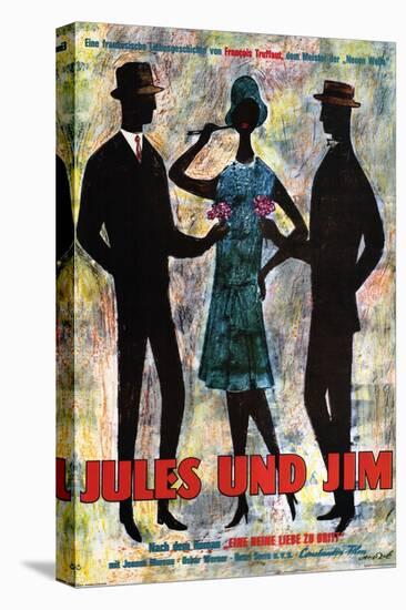 Jules and Jim, German Movie Poster, 1961-null-Stretched Canvas