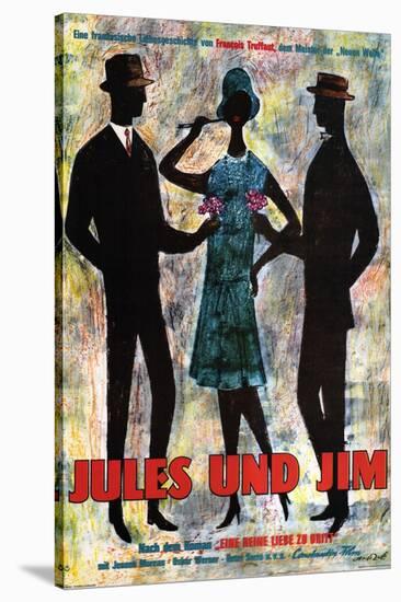 Jules and Jim, German Movie Poster, 1961-null-Stretched Canvas