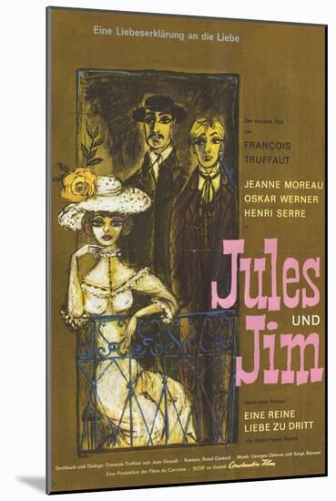 Jules and Jim, German Movie Poster, 1961-null-Mounted Art Print