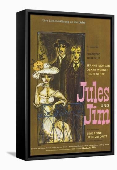 Jules and Jim, German Movie Poster, 1961-null-Framed Stretched Canvas