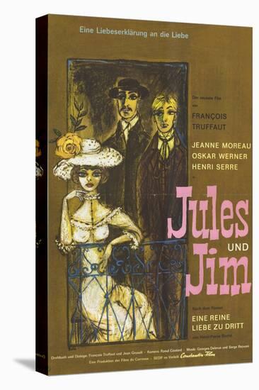 Jules and Jim, German Movie Poster, 1961-null-Stretched Canvas