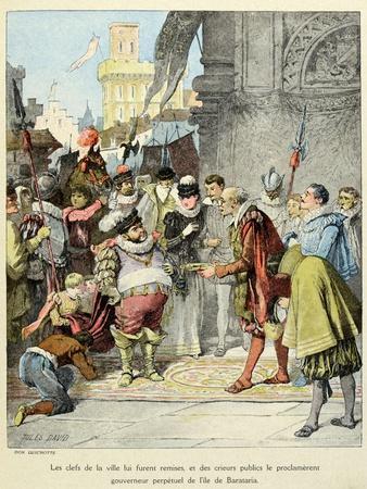 Sancho Panza Becomes Governor of the City of Barataria. 'Story of Don Quixote,' by Jules David.