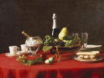 Peaches in a Dresden Tazza, Grapes, Apples, Hazelnuts and Biscuits on a Draped Table-Jules Larcher-Framed Giclee Print