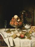 Bottles of Champagne Bread Biscuits and Cakes on a Draped Table, 1889-Jules Larcher-Framed Giclee Print