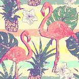 Seamless Pattern with Flamingo Birds and Pineapples-julia_blnk-Art Print