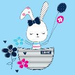 Cute Bunny Girl with Balloon and Flowers in the Pocket, Happy Birthday Card, T-Shirt Graphics for K-Julia Nagy-Art Print