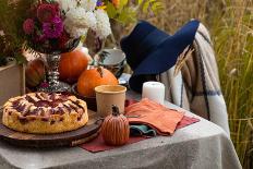 Autumn Bouquet of Beautiful Flowers and Berries in a Pumpkin on Wooden Table in the Garden. Concept-Julia Nikulchenkova-Framed Photographic Print