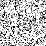 Seamless Floral Doodle Black and White Background Pattern in Vector.-Julia Snegireva-Mounted Art Print