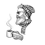 Vector Black and White Bearded Man with Cup Illustration-Julia Waller-Art Print