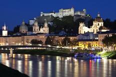 City at Night of Salzach River with Churches of Salzburg and Hohensalzburg Fortress, Austria-Julian Castle-Photo