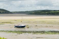 A Boat Moored at Low Tide in the River Camel Estuary at Padstow Cornwall UK-Julian Eales-Framed Stretched Canvas