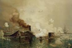 The 'Monitor' and the 'Merrimac', the First Fight Between Ironclads in 1862, Pub. by Louis Prang…-Julian Oliver Davidson-Stretched Canvas