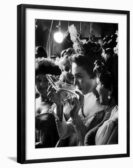 Julie Andrews Taking a Sip from the Glass Slipper During the TV Production of Cinderella-Gordon Parks-Framed Premium Photographic Print