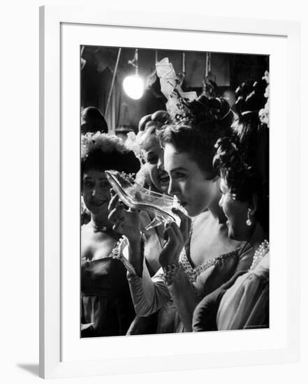 Julie Andrews Taking a Sip from the Glass Slipper During the TV Production of Cinderella-Gordon Parks-Framed Premium Photographic Print