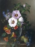 Still Life of Hibiscus and Nasturtium in a Glass Vase-Julie Guyot-Stretched Canvas