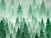 Artwork. Background Painted with Watercolor. Hand Drawn Landscape of Foggy Forest, Winter Hill. Wil-Julie July-Art Print