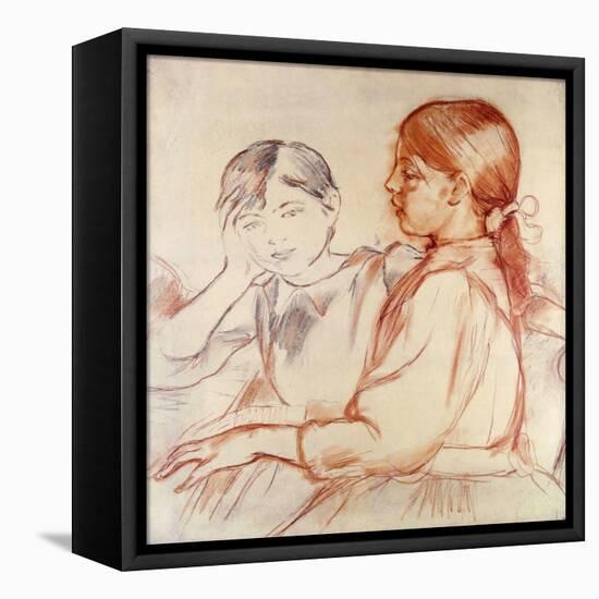 Julie Manet and Jeannie Gobillard at the Piano-Berthe Morisot-Framed Stretched Canvas