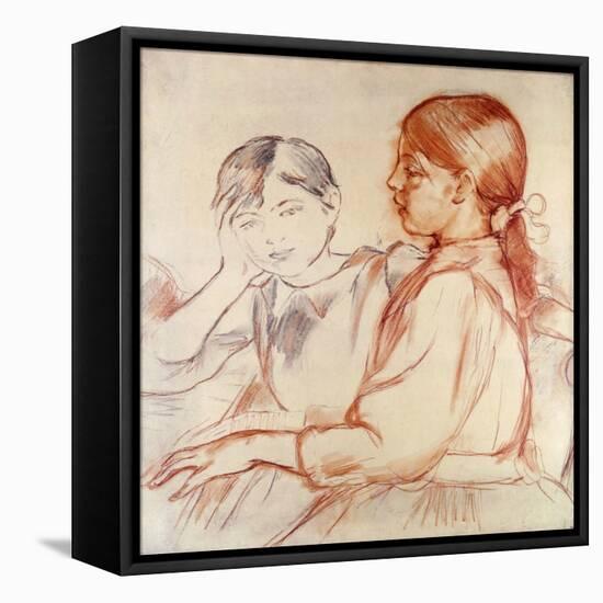 Julie Manet and Jeannie Gobillard at the Piano-Berthe Morisot-Framed Stretched Canvas