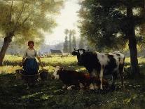 A Milkmaid with Her Cows on a Summer Day-Julien Dupr?-Framed Stretched Canvas
