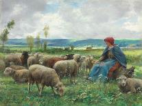 Hirtin mit ihren Schafen-Julien Dupré-Stretched Canvas