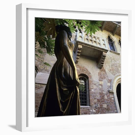 Juliet's Balcony and Statue, Verona, UNESCO World Heritage Site, Veneto, Italy, Europe-Stuart Black-Framed Photographic Print