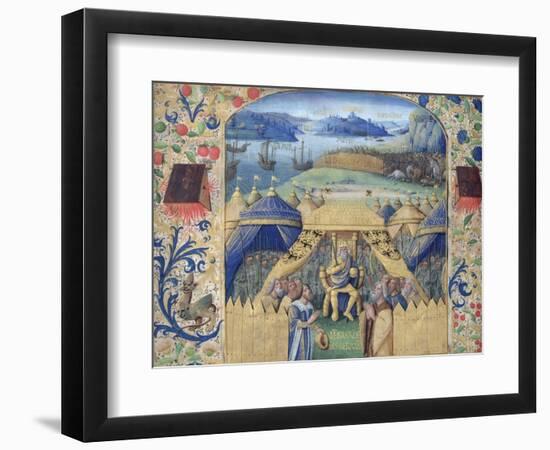 Julius Caesar (100-44 BC) Receiving the Germanic Ambassador, C.1450 (Vellum)-Jean Fouquet-Framed Premium Giclee Print