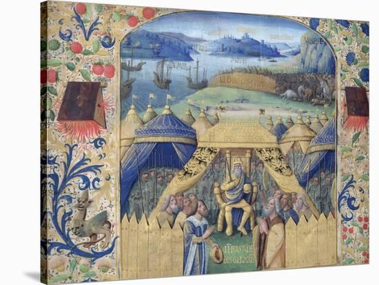 Julius Caesar (100-44 BC) Receiving the Germanic Ambassador, C.1450 (Vellum)-Jean Fouquet-Stretched Canvas