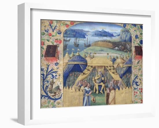 Julius Caesar (100-44 BC) Receiving the Germanic Ambassador, C.1450 (Vellum)-Jean Fouquet-Framed Giclee Print