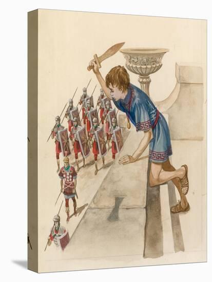 Julius Caesar as a Boy, Watching Roman Soldiers Returning from Battle-null-Stretched Canvas