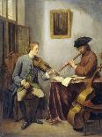 A Violinist and a Flutist Playing Music-Julius Henricus Quinkhard-Art Print