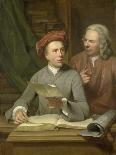 Self- Portrait with His Father and Teacher Jan Maurits Quinkhard Standing-Julius Henricus Quinkhard-Laminated Art Print