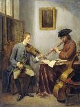 A Violinist and a Flutist Playing Music-Julius Henricus Quinkhard-Art Print