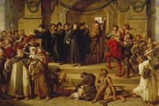 Martin Luther Ninety-Five Theses Being Nailed to the Door of Wittenberg Church-Julius Hübner-Framed Giclee Print