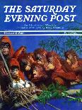 "Orangutans & Bird Nest," Saturday Evening Post Cover, February 17, 1940-Julius Moessel-Framed Stretched Canvas