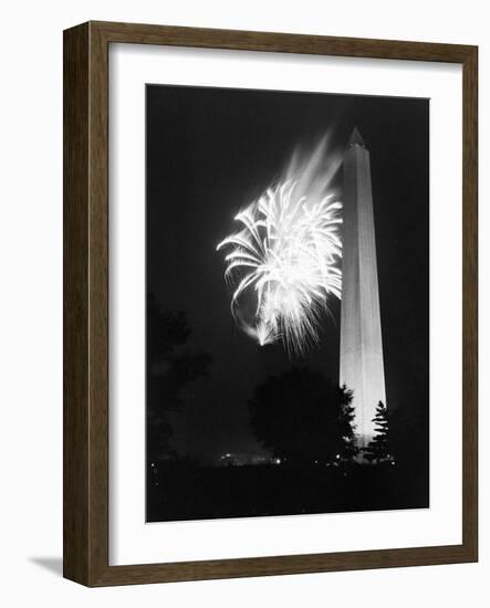 July 4, 1947: View of a Fireworks Display Behind the Washington Monument, Washington DC-William Sumits-Framed Photographic Print