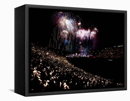 July 4, 1959: Fireworks Display at the Los Angeles Coliseum, California-Ralph Crane-Framed Stretched Canvas