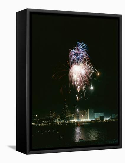 July 4, 1959: View of a Fireworks Display Above the Detroit River, Detroit, Michigan-Stan Wayman-Framed Stretched Canvas
