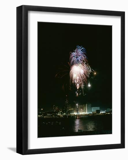 July 4, 1959: View of a Fireworks Display Above the Detroit River, Detroit, Michigan-Stan Wayman-Framed Photographic Print