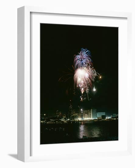 July 4, 1959: View of a Fireworks Display Above the Detroit River, Detroit, Michigan-Stan Wayman-Framed Photographic Print