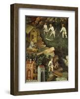 July or Leo with Courtiers Outside Manor House and Peasants with Scythes and Rakes (Detail)-Venceslao-Framed Giclee Print