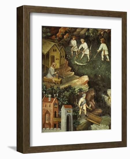 July or Leo with Courtiers Outside Manor House and Peasants with Scythes and Rakes (Detail)-Venceslao-Framed Giclee Print