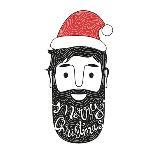 Merry Christmas Hand Drawn Style Illustration with Man Head and Lettering Text. Holiday Typography-julymilks-Stretched Canvas