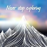 Vector Illustration with Hand Drawn Doodle Mountains and Blured Background with Sunrise. Colorful S-julymilks-Art Print