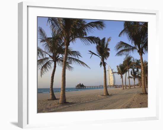 Jumeirah Beach and the Burj Al Arab Hotel, Dubai, United Arab Emirates, Middle East-Amanda Hall-Framed Photographic Print