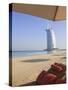 Jumeirah Beach and the Burj Al Arab Hotel, Dubai, United Arab Emirates, Middle East-Amanda Hall-Stretched Canvas