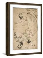 Jumping Carp Sumi Underdrawing on Paper-Yoshitoshi Tsukioka-Framed Giclee Print